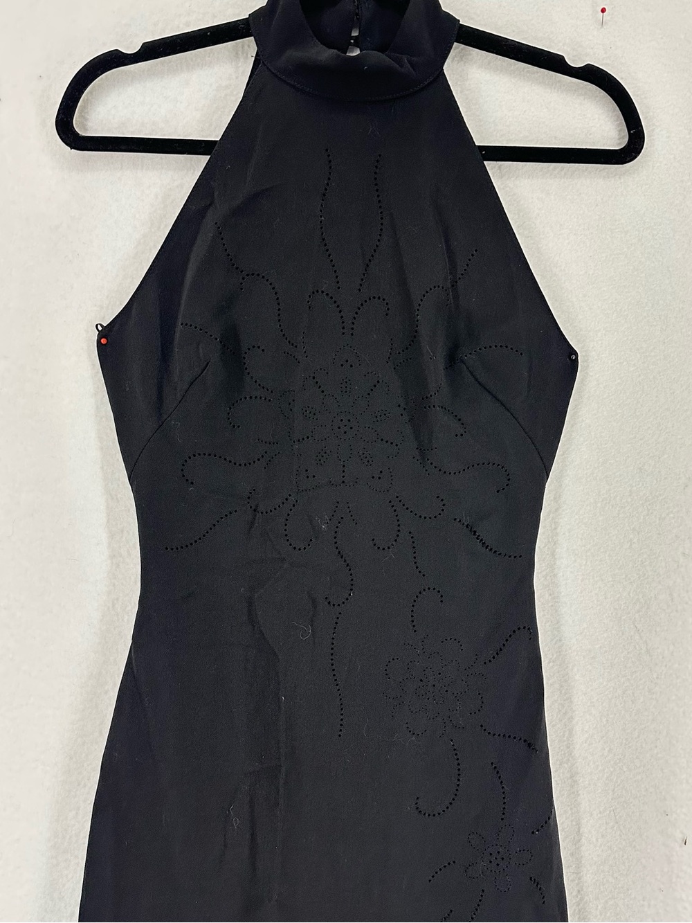 Orna Farho Paris Halter Mermaid Dress Women’s Small Black Laser Cut Floral Y2K